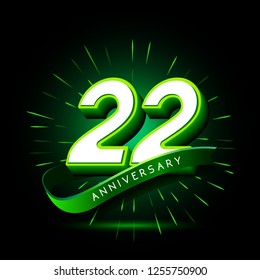22nd anniversary neon text vector design template. green number neon logo, light banner design element colorful design trend, night bright advertising neon text anniversary event party template