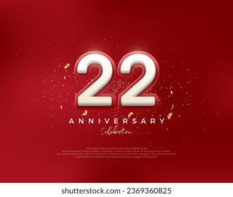 22nd anniversary number. with 3d white numbers on a red background. Premium vector for poster, banner, celebration greeting.