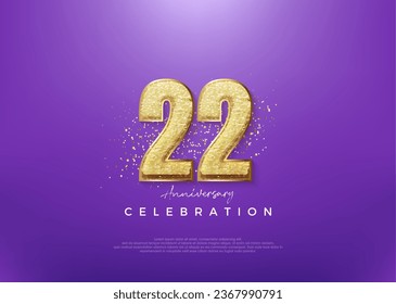 22nd anniversary number, with shiny gold glitter number. Premium vector background for greeting and celebration.