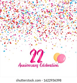 22nd anniversary vector background, white background with three colors ornament and pink font, editable vector eps 10