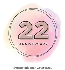 22nd anniversary watercolor vector illustration, Beautiful greeting banner poster and Vector festive illustration.