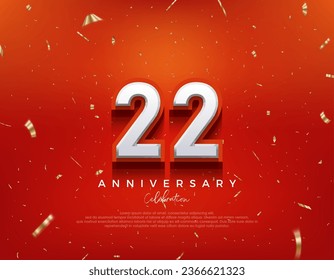 22nd Anniversary. with white 3d numbers on fancy red background. Premium vector background for greeting and celebration.