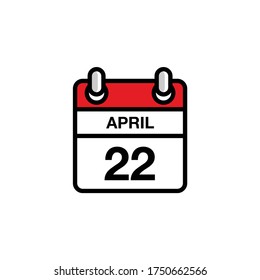 22nd of April flat day of the month calendar icon. Date and time schedule concept. Vector illustration design