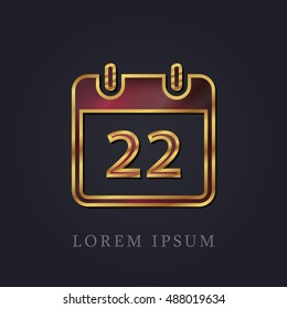 22nd Calendar Red Ruby with Golden Frame Precious Jewellery Icon / Logo Design