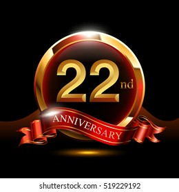 22nd golden anniversary logo. with ring and ribbon.