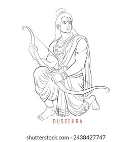 22nd January celebration, Vector line art of God Rama, Hindu Lord Rama vector illustration