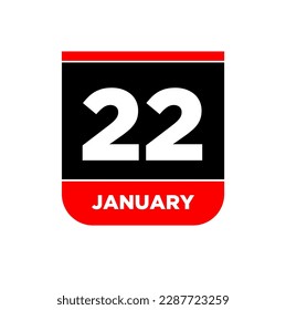 22nd January vector calendar page. 22 Jan icon.