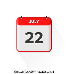 22nd July calendar icon. July 22 calendar Date Month icon vector illustrator