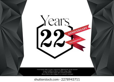 22nd year anniversary celebration isolated logo design with red ribbon and luxury black frame vector template 