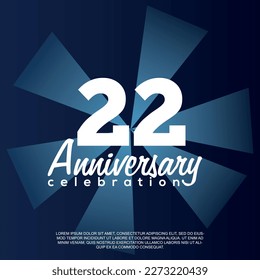 22nd year anniversary celebration vector template design illustration with white text elegant blue shiny background.	