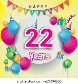 22nd Years Anniversary Celebration Birthday Card Stock Vector (Royalty ...