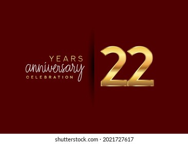 22nd years anniversary celebration logotype with gold and elegant color isolated on red color. vector anniversary for celebration, invitation card, and greeting card.
