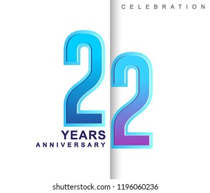 22nd Years Anniversary with colorful design. Applicable for brochure, flyer, Posters, web and Banner Designs, anniversary celebration