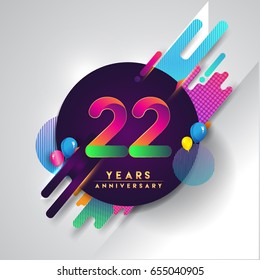 22nd years Anniversary logo with colorful abstract background, vector design template elements for invitation card and poster your twenty-two birthday celebration.