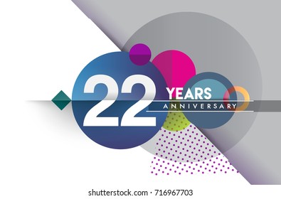 22nd years anniversary logo, vector design birthday celebration with colorful geometric background and circles shape.