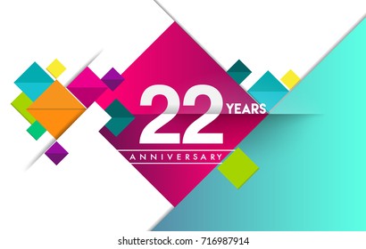 22nd years anniversary logo, vector design birthday celebration with colorful geometric isolated on white background.