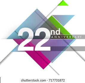 22nd years anniversary logo, vector design birthday celebration with geometric isolated on white background.