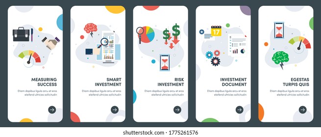 22Conjunto de íconos de diseño plano conceptual para la inversión, el éxito, las finanzas, la medición y el riesgo. UX, kit de plantilla de vector de interfaz de usuario para diseño web, aplicaciones, interfaz móvil, infografía y diseño de impresión.