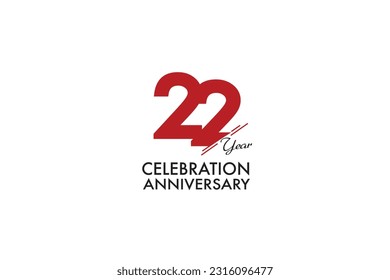 22th, 22 years, 22 year anniversary with red color isolated on white background, vector design for celebration vector