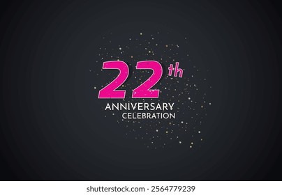 22th Anniversary celebration, 22 Anniversary celebration, Realistic 3d sign, Black background, festive illustration, White Pink number 22 sparkling confetti, 23 