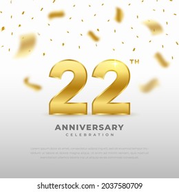 22th anniversary celebration with gold glitter color and white background. Vector design for celebrations, invitation cards and greeting cards.