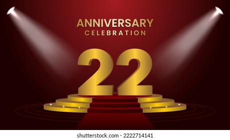 22th Anniversary Celebration With golden stage. Modern and luxurious design template for celebration event, wedding, greeting card, and invitation. Vector illustration