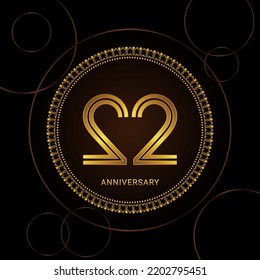 22th Anniversary Celebration with golden text and ring, Golden anniversary vector template