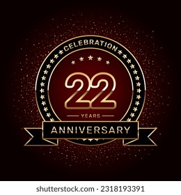 22th anniversary celebration logo design with a golden ring and ribbon, vector template