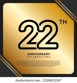 22th anniversary celebration template design with simple and luxury style in golden color, vector template