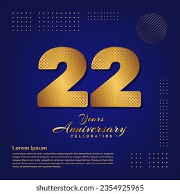 22th anniversary celebration template design with a golden pattern number style isolated on a blue background, vector template