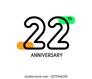 22th anniversary geometric logo. The number for celebration with colorful shapes. Simple line