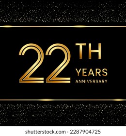 22th anniversary logo design with double line concept. Line Art style. Golden number logo. Vector Template Illustration