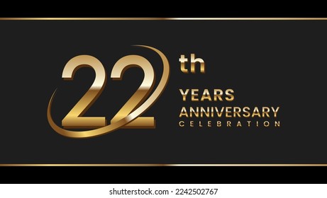 22th anniversary logo design with gold ring. Logo Vector Illustration