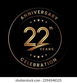 22th Anniversary. Anniversary logo design with gold color ring and text for anniversary celebration events. Logo Vector Template