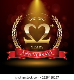 22th Anniversary. Anniversary logo design with Laurel wreath and red ribbon for celebration event, wedding, invitation, greeting card. Vector illustration