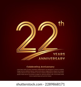 22th Anniversary logo with double line concept design, Golden number for anniversary celebration event. Logo Vector Template
