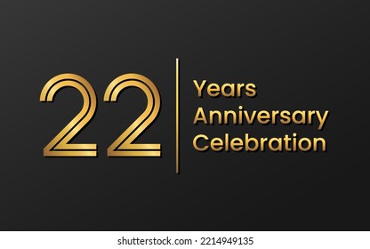 22th anniversary logo with gold color for brochure, poster, banners, magazines, web, booklets, invitations or greeting cards. Vector illustration