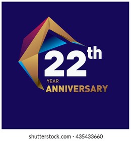 22th anniversary logo with gold shape modern looks. Anniversary signs illustration. Gold anniversary logo design and illustration?