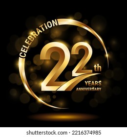 22th Anniversary Logo, Template design for anniversary celebration with golden ring and text, vector illustration