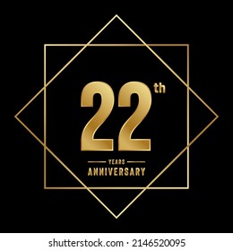 22th anniversary logotype. Anniversary celebration template design with golden ring for booklet, leaflet, magazine, brochure poster, banner, web, invitation or greeting card. Vector illustrations.