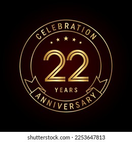 22th anniversary template design concept with golden ribbon for anniversary celebration event. Logo Vector Template