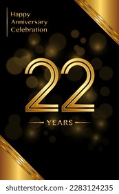 22th Anniversary template design with double line numbers. Golden anniversary template. Vector