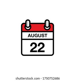 22 de agosto día plano del icono del calendario del mes. Concepto de fecha y hora. Diseño de ilustración de vector