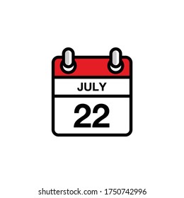 22 de julio día plano del icono del calendario del mes. Concepto de fecha y hora. Diseño de ilustración de vector