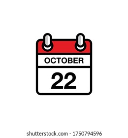 22th of October flat day of the month calendar icon. Date and time schedule concept. Vector illustration design