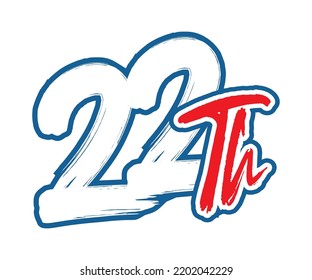 22th Ordinal Number counting vector art illustration with stunning font on red trim blue on white background