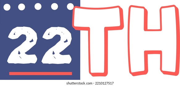 22th Ordinal Numbers counting vector art illustration with fantastic font and blue red color, worksheets - match sequence number worksheets for preschoolers