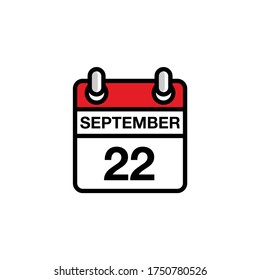 22th of September flat day of the month calendar icon. Date and time schedule concept. Vector illustration design