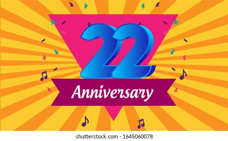 22th years anniversary celebration emblem. vector illustration template design for web, flyers, poster, greeting & invitation card