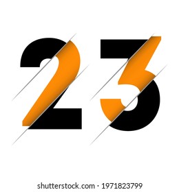 23 2 3 Number Logo Design with a Creative Cut and Black Circle Background. Creative logo design.